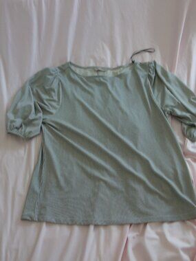 H&M Blue White Striped Puff Sleeve Blouse Size M